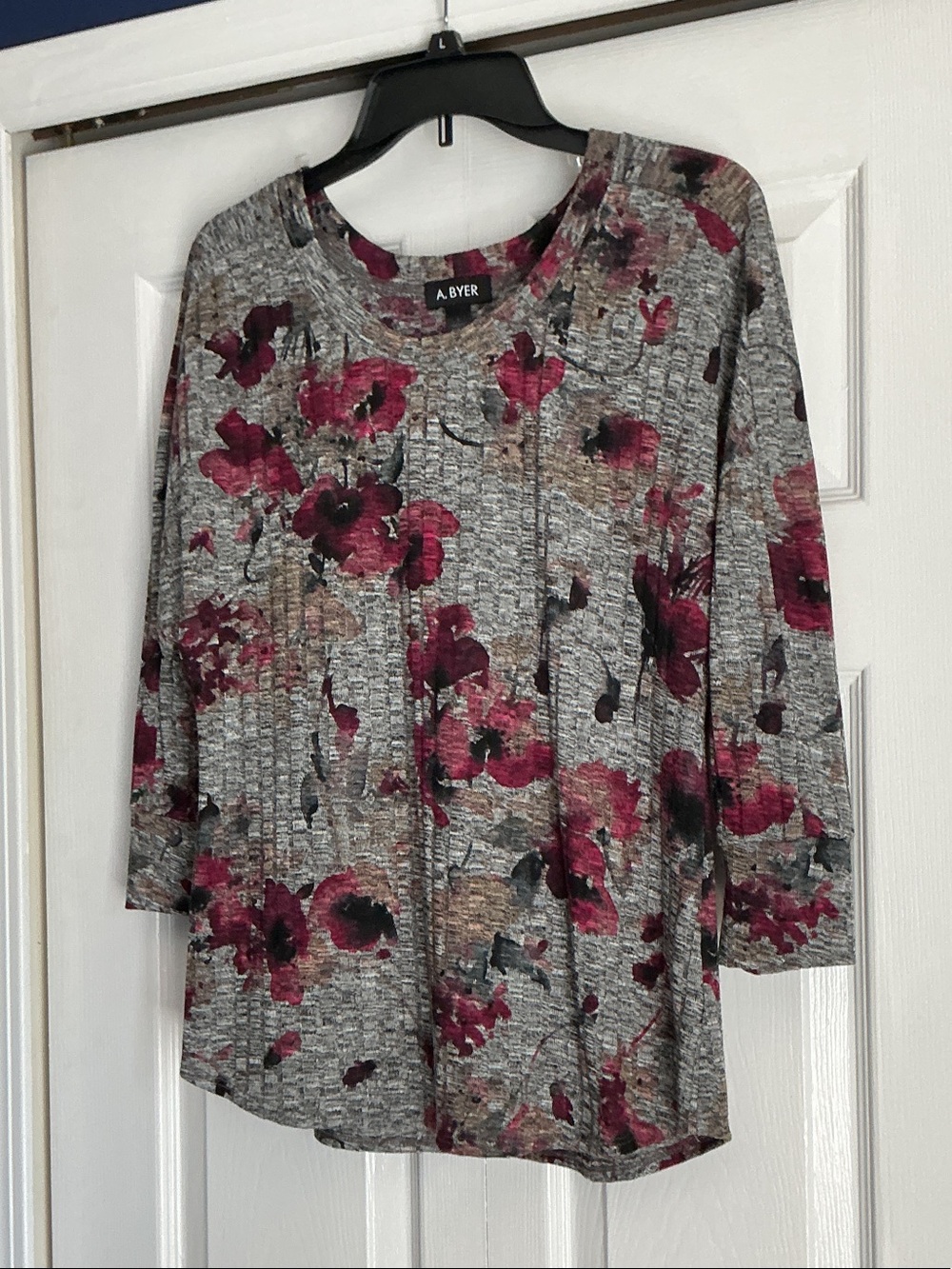 A. Byer Gray Tunic Top with Pink Floral Print
